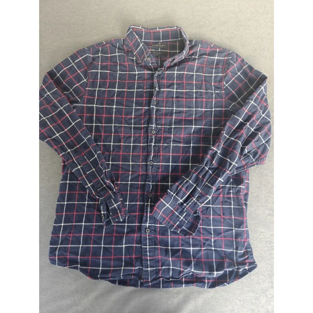 Banana Republic Luxe Flannel Untucked Slim Fit Shirt Mens Large Blue Plaid